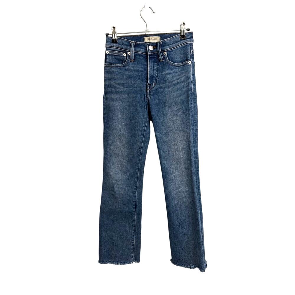 Madewell Cali Demi Boot Jeans Womens 23 Fleetwood Blue High Rise Crop Raw Hem